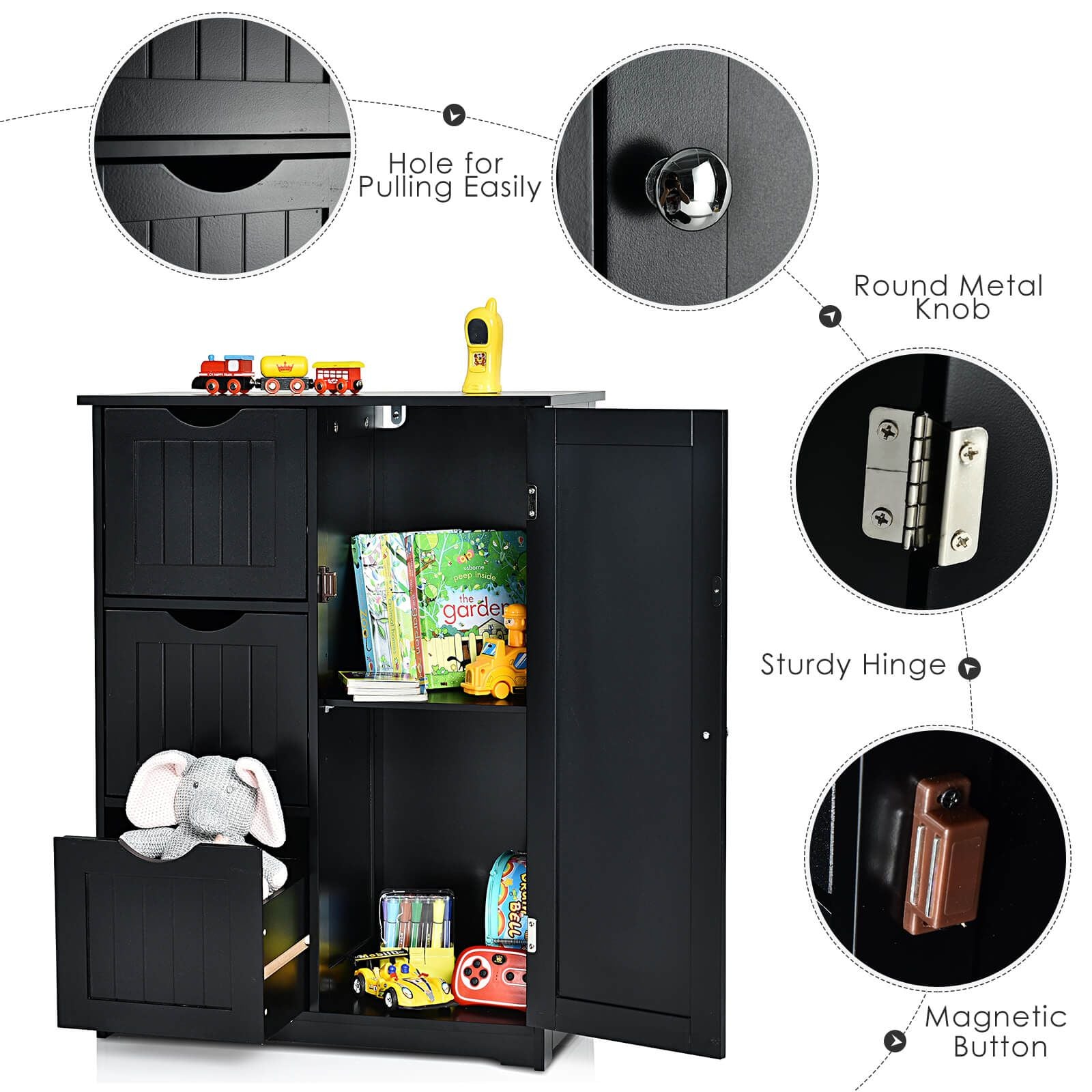 1-Door Freestanding Bathroom Cabinet with 3 Drawers