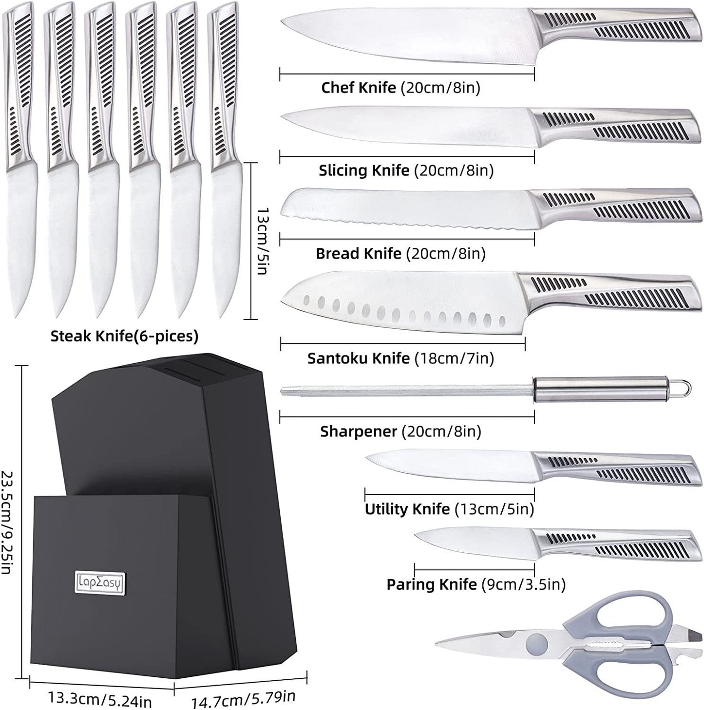 LapEasy 15-Piece Knife Set with Block & Sharpener