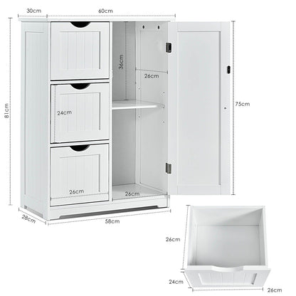 1-Door Freestanding Bathroom Cabinet with 3 Drawers