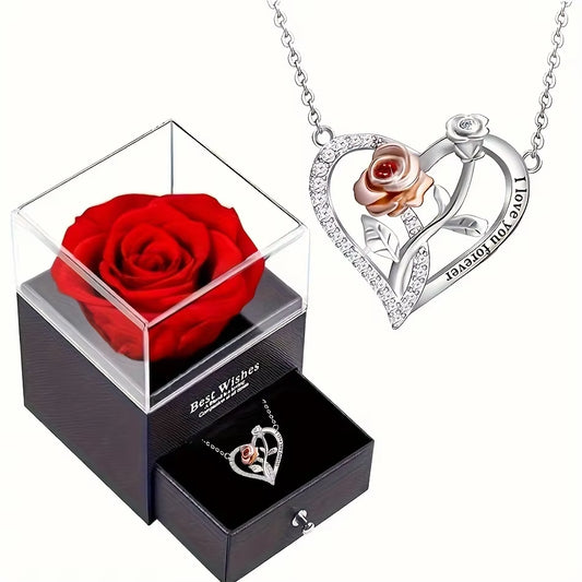 I Love You Forever Necklace with Rose Gift Box