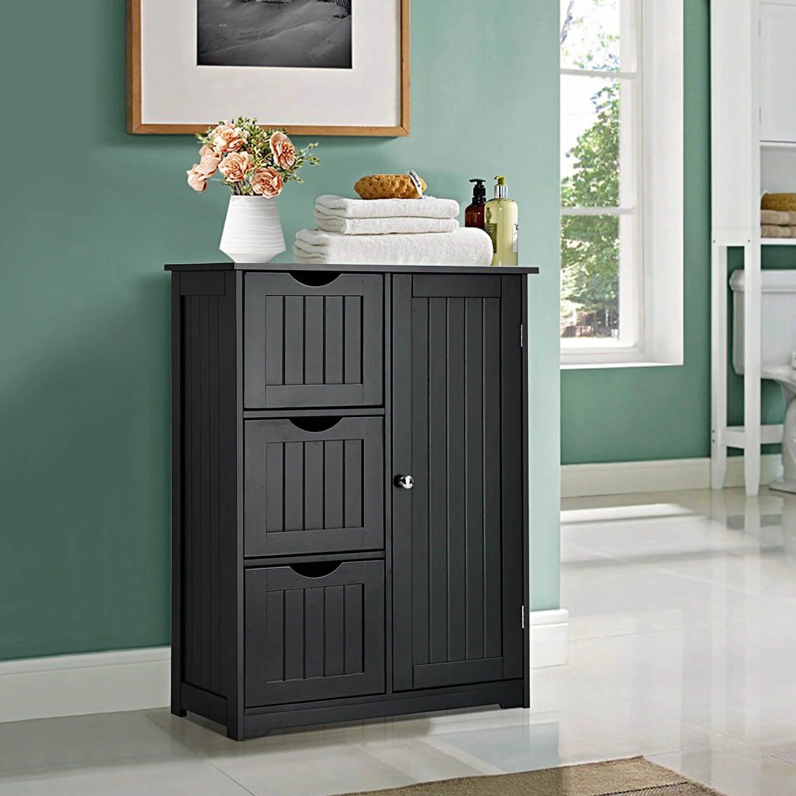 1-Door Freestanding Bathroom Cabinet with 3 Drawers