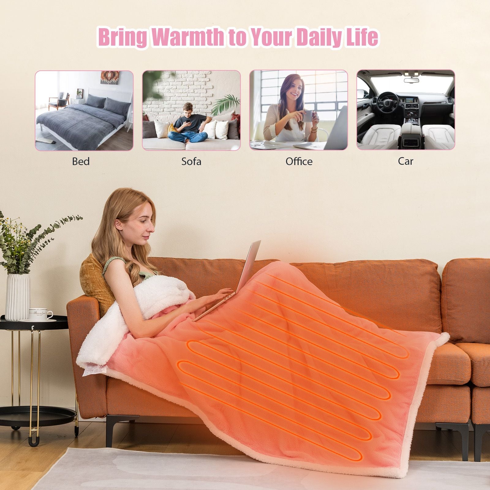 Electric Heated Blanket Throw with 10 Heat Settings