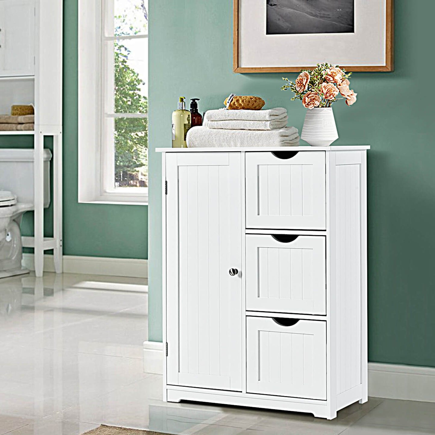 1-Door Freestanding Bathroom Cabinet with 3 Drawers