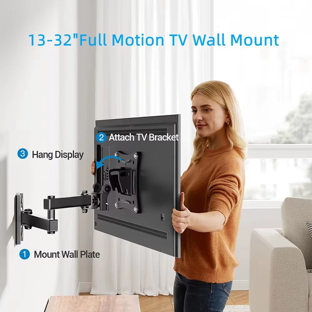 Full Motion TV Wall Mount for 10-32 Inch Flat & Curved 