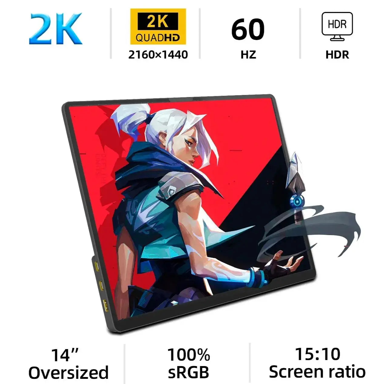 14" 2K Portable Monitor 2160×1440 60Hz for Laptop & Gaming