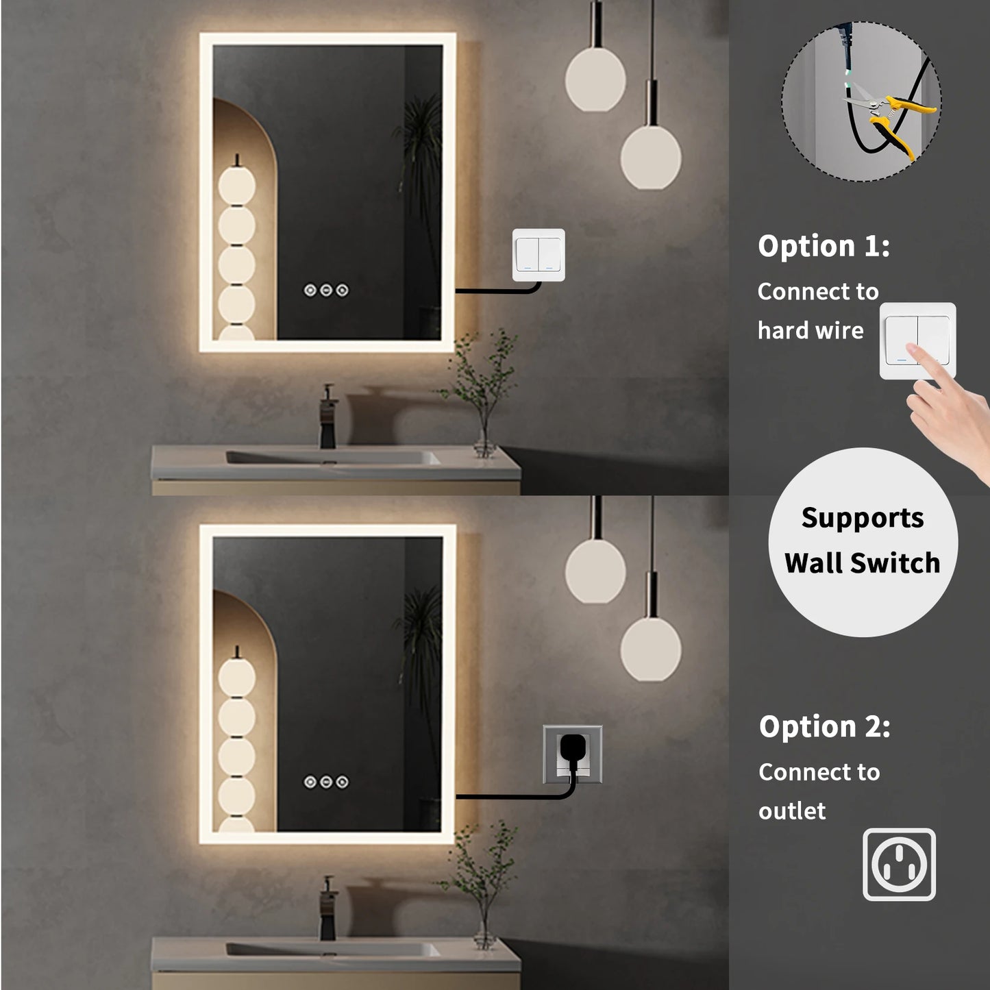 16x20 LED Bathroom Mirror, Anti-Fog, Smart Touch