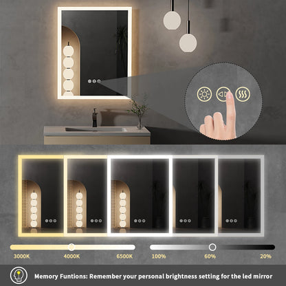 16x20 LED Bathroom Mirror, Anti-Fog, Smart Touch