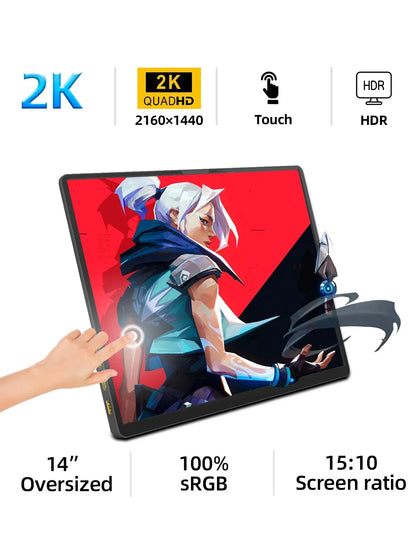 14" 2K Portable Monitor 2160×1440 60Hz for Laptop & Gaming