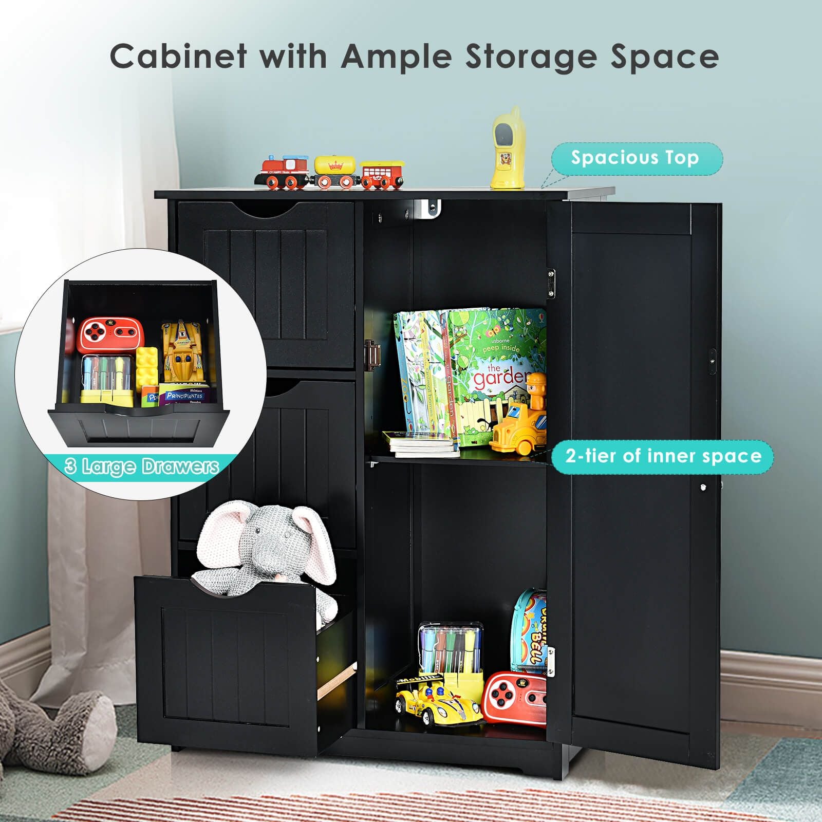 1-Door Freestanding Bathroom Cabinet with 3 Drawers