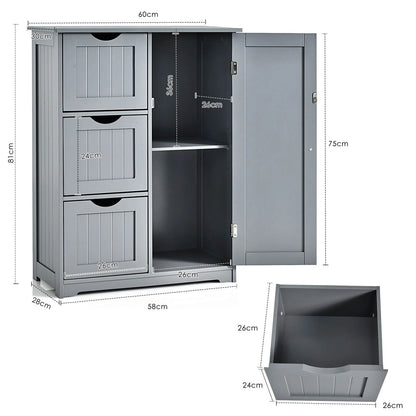 1-Door Freestanding Bathroom Cabinet with 3 Drawers