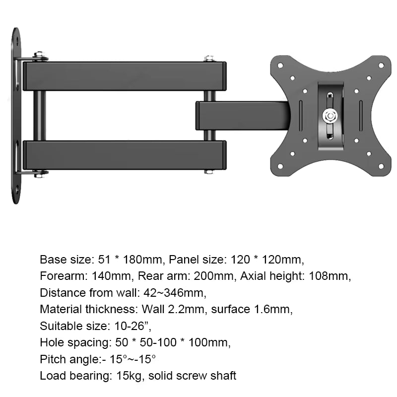 Full Motion TV Wall Mount for 10-32 Inch Flat & Curved 