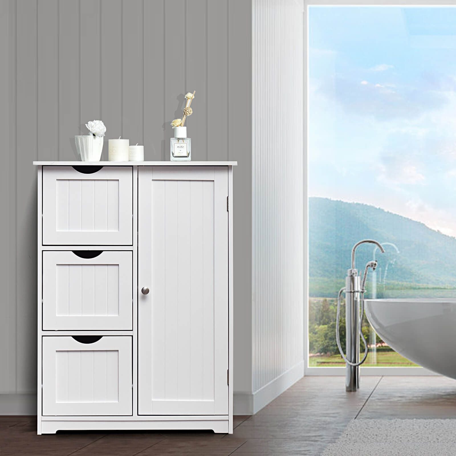 1-Door Freestanding Bathroom Cabinet with 3 Drawers