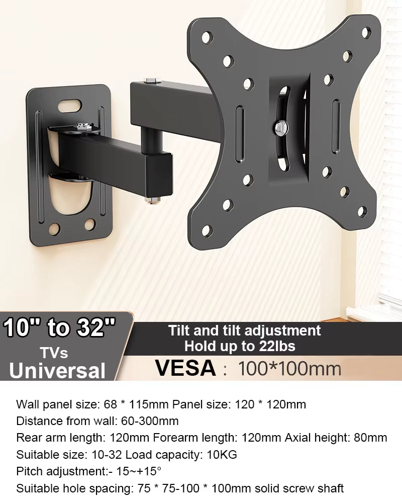 Full Motion TV Wall Mount for 10-32 Inch Flat & Curved 