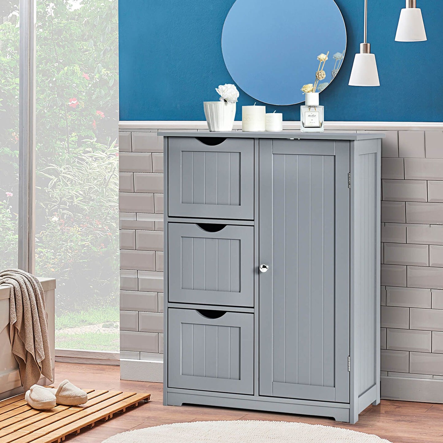 1-Door Freestanding Bathroom Cabinet with 3 Drawers